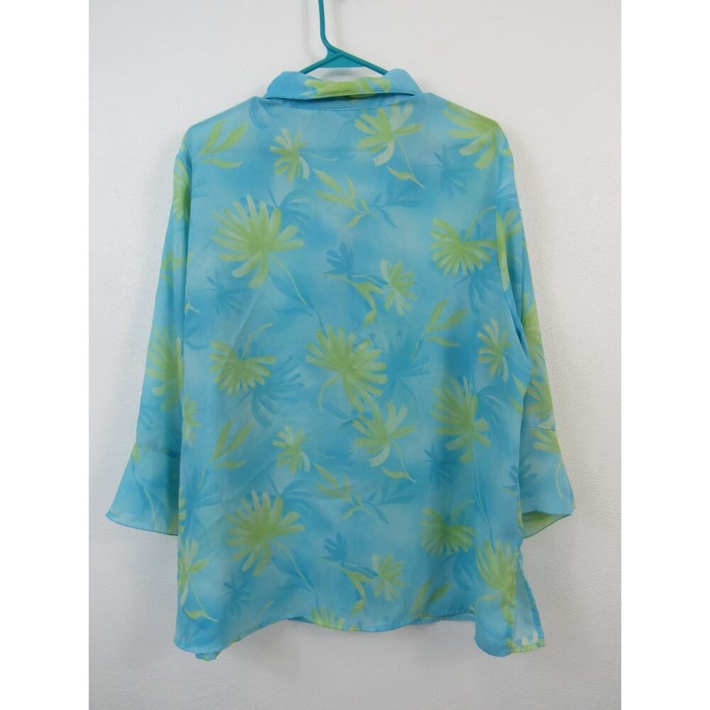 Giorgio Fiorlini 18/20 Women's Blue Green Hawaiian Printed Button Up Blouse - Picture 7 of 7